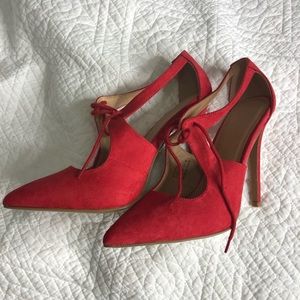Red Lace Up Cut Out Heel